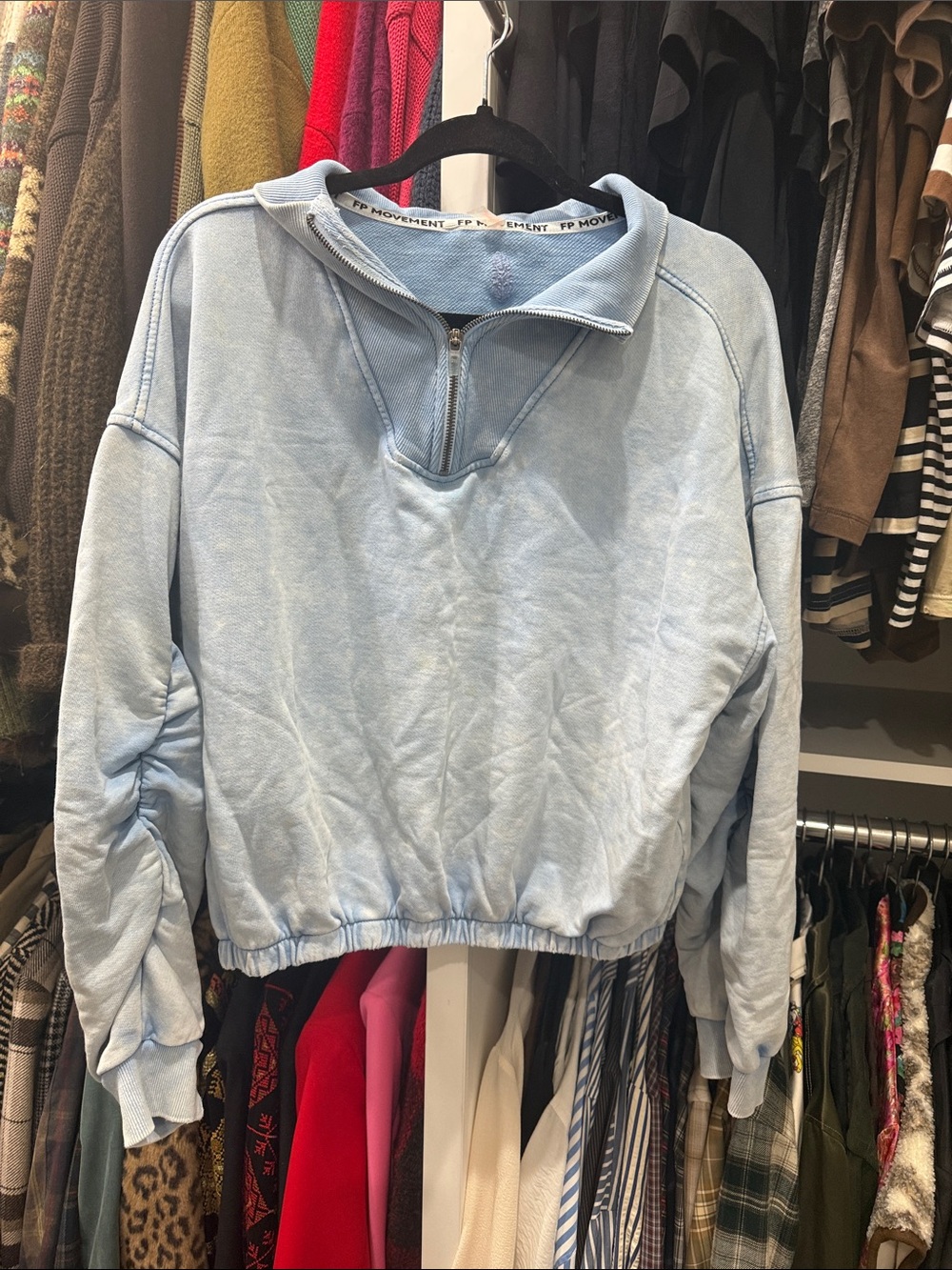 Free People Light Blue Quarter-Zip Cropped Sweatshirt